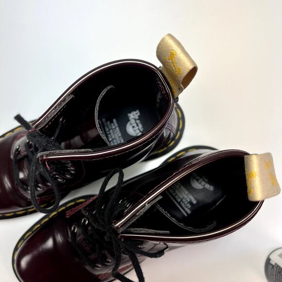 Dr. Martens Size 8 1460 Cherry Red Lace Up Combat Boots Vegan Patent Leather - Picture 11 of 14